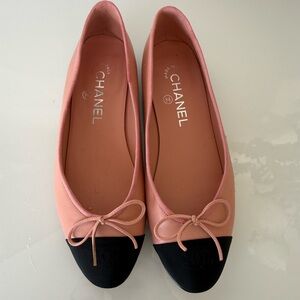 Chanel Pink and Black Ballet Flats - Size 40